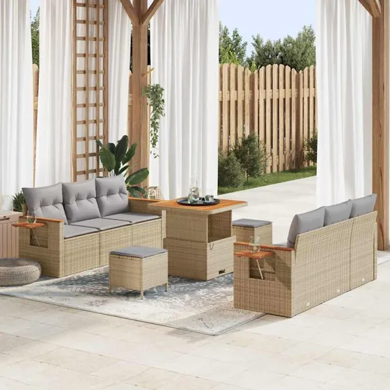 vidaXL Havesofa Sæt 9 pcs beige og lys grå 80x80x71 cm