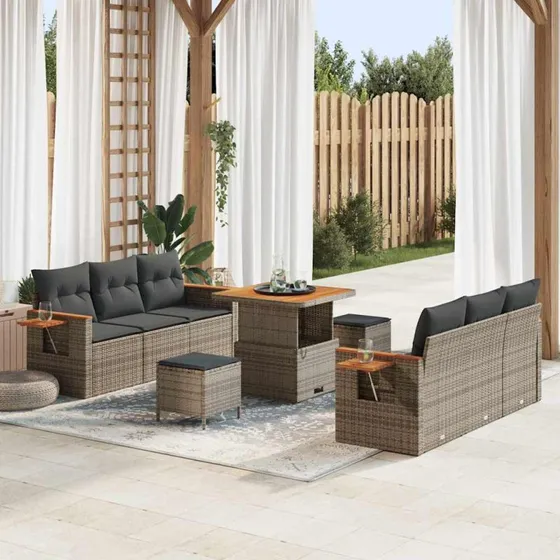 vidaXL Havesofa Sæt 9 stk Grå Poly Rattan & Stål