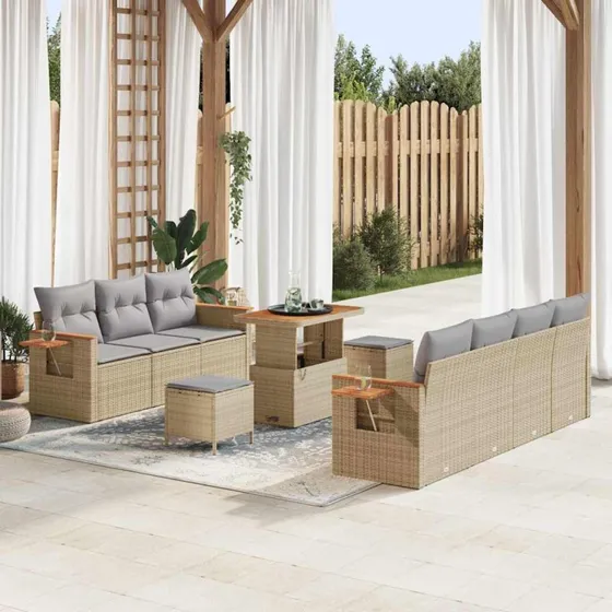 vidaXL Havesofa Sæt 10 pcs Beige og Lys Grå
