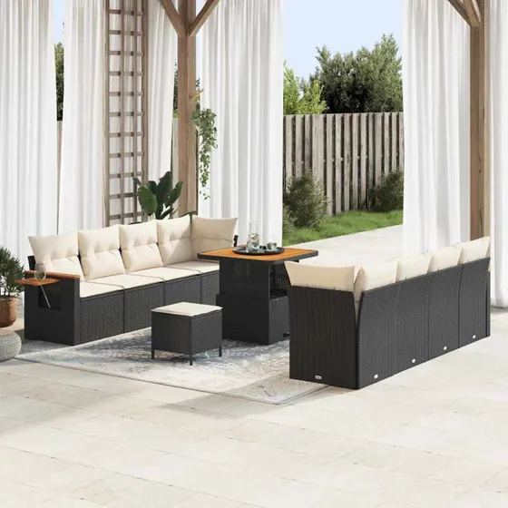 vidaXL Havesofa Sæt 11 stk Sort og Cream 80x80x71 cm