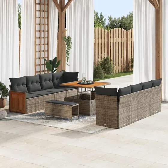 vidaXL Havesofa Sæt 11 stk Grå Poly Rattan & Stål