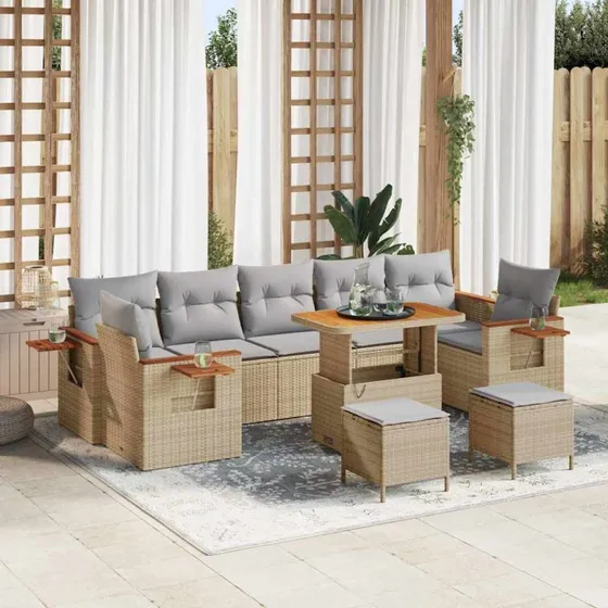 vidaXL Havesofa Sæt 10 pcs Beige og Lysegrå