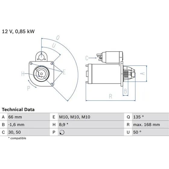 BOSCH Startmotor 0 986 021 051 (0986021051)