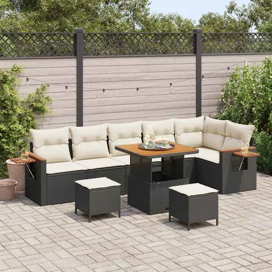 vidaXL Havesofa Sæt 9 pc Sort/Cream 80x80x71 cm