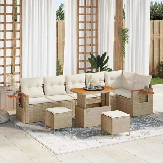 vidaXL Havesofa Sæt 9 pc Beige/Creme med Poly Rattan