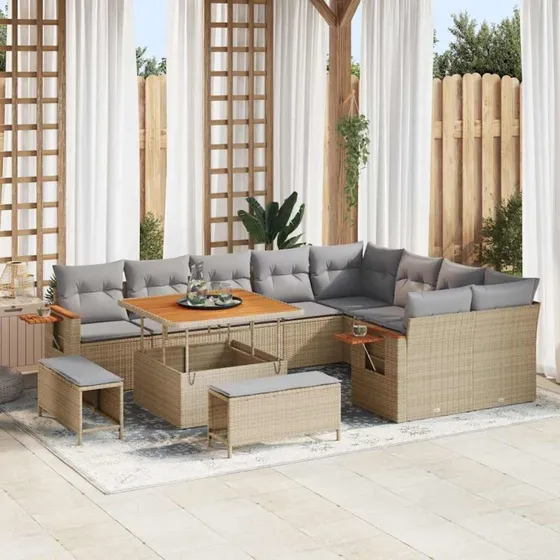 vidaXL Havesofa Sæt 12 puder beige og lys grå 100x100x71 cm