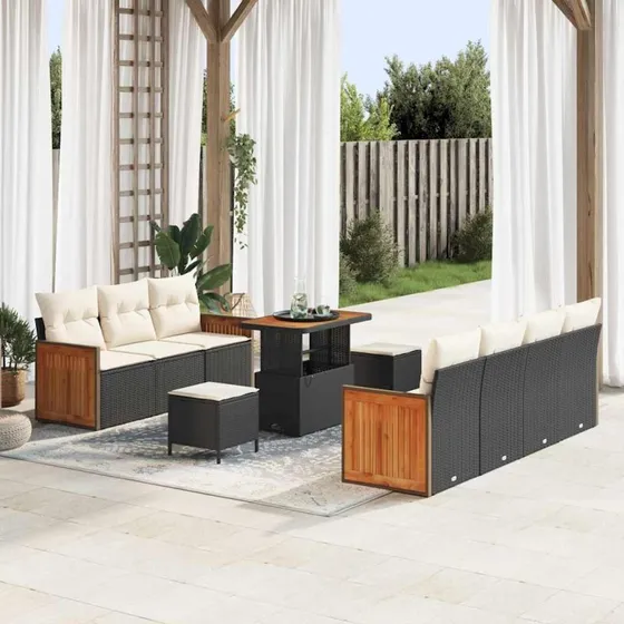 vidaXL Havesofa Sæt 10 stk Sort og Cream 90 x 55 x 71 cm