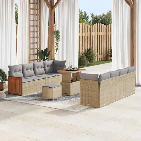 vidaXL Havesofa Sæt 11 pcs Beige og Lysegrå 90 x 55 x 71 cm
