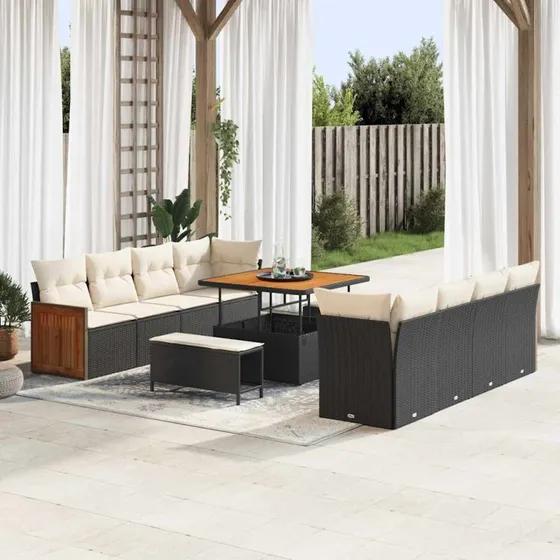 vidaXL Havesofa Sæt 11 stk Sort og Cream 100 x 100 x 71 cm
