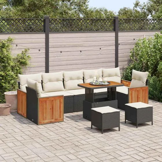 vidaXL Havesofa Sæt 10 stk Sort og Cream 90 x 55 x 71 cm
