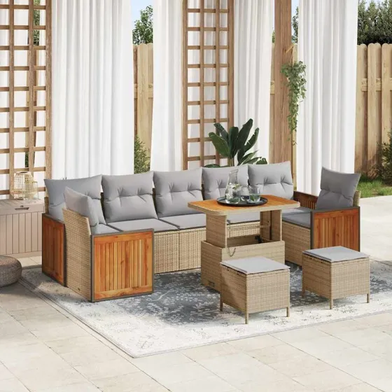 vidaXL Havesofa Sæt 10 pcs Beige/Lys Grå 90 x 55 x 71 cm