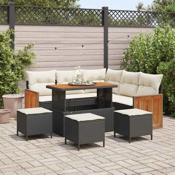 vidaXL Havesofa Sæt 9 pc Sort/Cream 110 x 55 x 71 cm