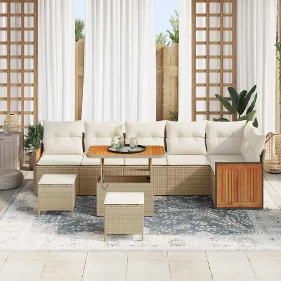 vidaXL Havesofa Sæt 9 pc Beige/Creme med højdejusterbar bordplade