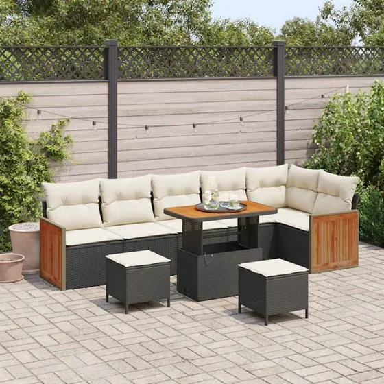 vidaXL Havesofa Sæt 9 pc Sort/Cream
