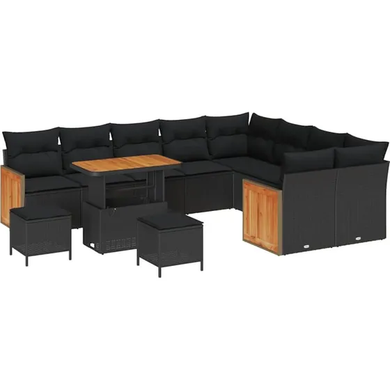 vidaXL Havesofa Sæt 12 del, Sort, Poly Rattan & Pulverlakeret Stål