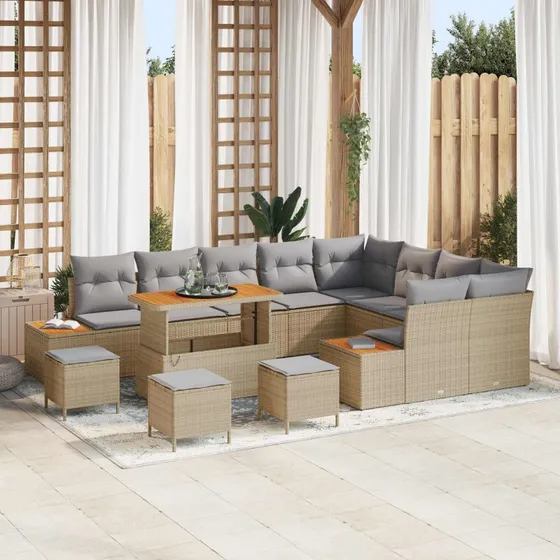 vidaXL Havesofa Sæt 13 stk Beige/Lysgrå, 110 cm Bord