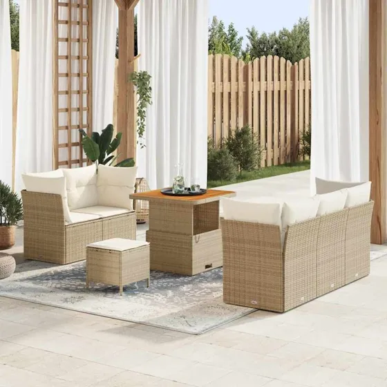 vidaXL Havesofa Sæt 8 stk beige/creme med opbevaring