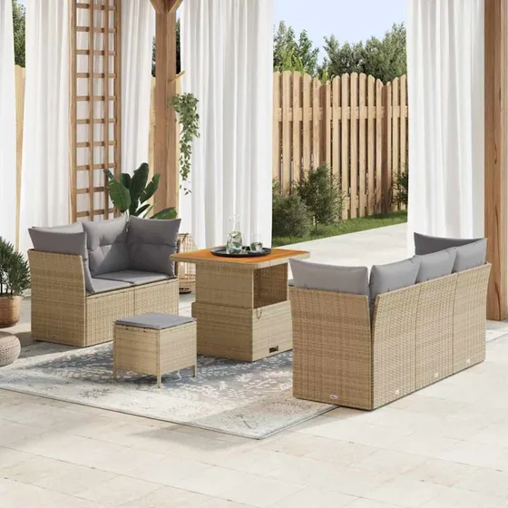vidaXL Havesofa Sæt 8 stk med opbevaring, beige og lysegrå