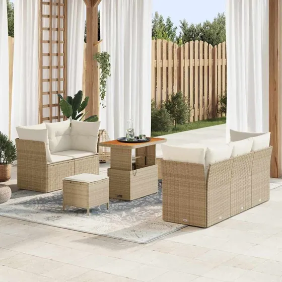 vidaXL Havesofa Sæt 8 stk beige/creme med opbevaring