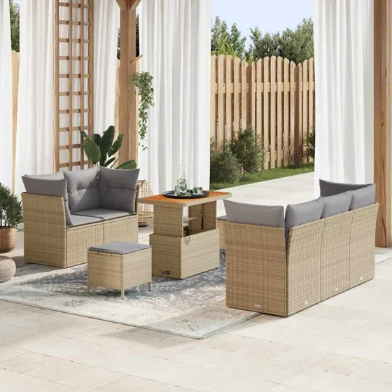 vidaXL Havesofa Sæt 8 stk med opbevaring, beige og lysegrå