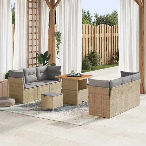 vidaXL Havesofa Sæt 9 pcs Beige og Lys Grå PolyRattan