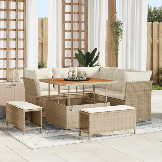 vidaXL Havesofa Sæt 8 stk beige/creme med opbevaring
