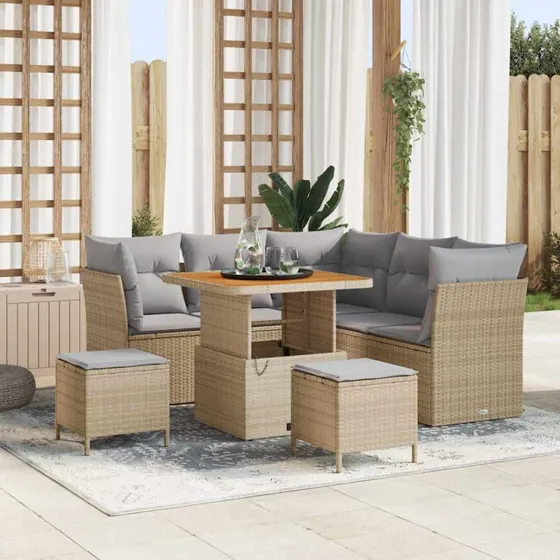 vidaXL Havesofa Sæt 8 pc med opbevaring, beige og lysegrå