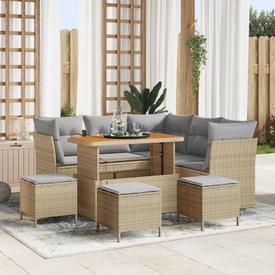 vidaXL Havesofa Sæt 9 stk beige og lysegrå med opbevaring