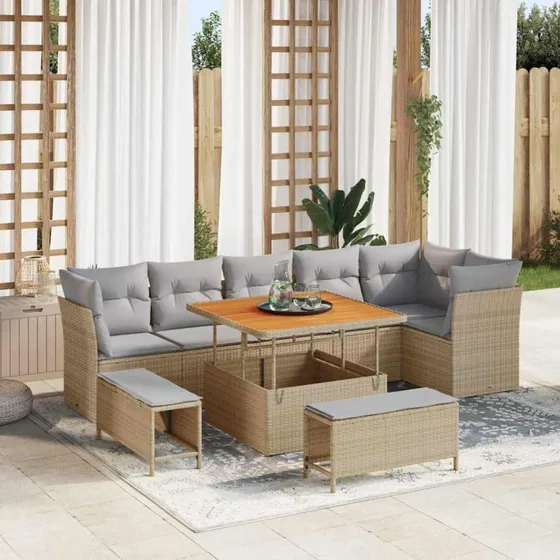 vidaXL Havesofa Sæt 9 pc med opbevaring, beige og lysegrå