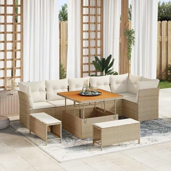 vidaXL Havesofa Sæt 9 stk beige/creme med opbevaring