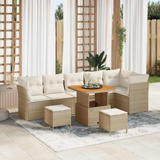 vidaXL Havesofa Sæt 9 stk beige/creme med opbevaring