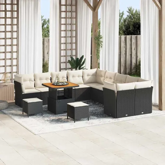 vidaXL Havesofa Sæt 13 pc Sort/Cream PolyRattan