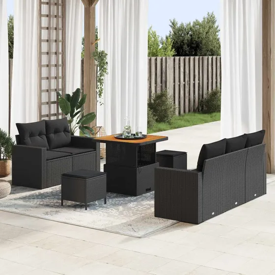 vidaXL Havesofa Sæt 8 pc Sort polyrattan med opbevaring
