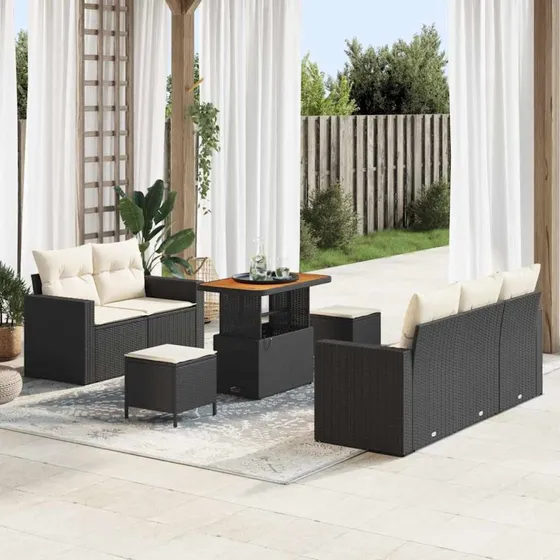 vidaXL Havesofa Sæt 8 pcs Sort/Cream PolyRattan