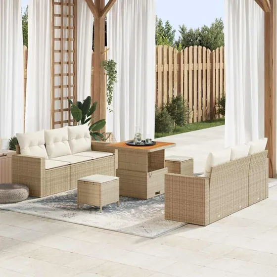 vidaXL Havesofa Sæt 9 pc med pude og opbevaring, beige og cremefarvet