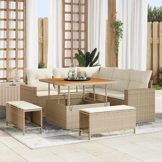 vidaXL Havesofa Sæt 9 pc Beige/Creme Poly Rattan