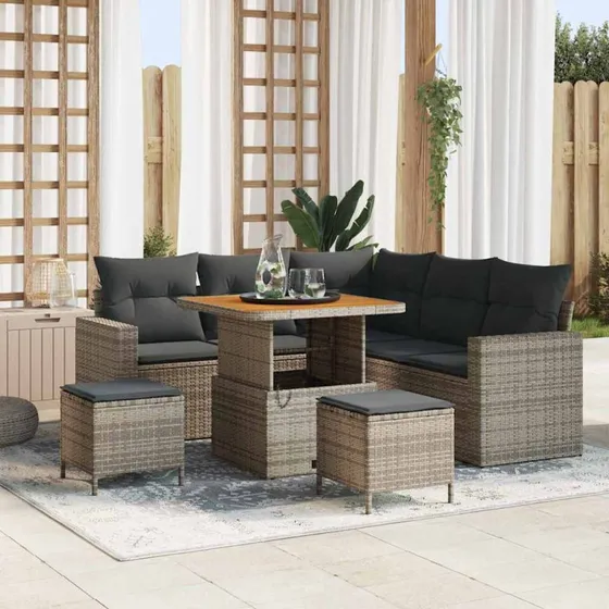 vidaXL Havesofa Sæt 9 stk Grå Poly Rattan med Akac