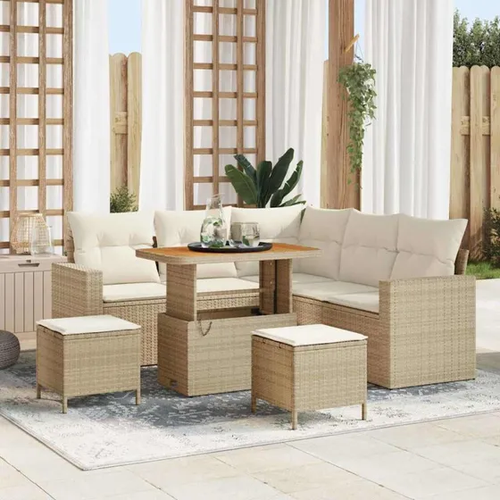 vidaXL Havesofa Sæt 9 pc Beige/Creme Poly Rattan