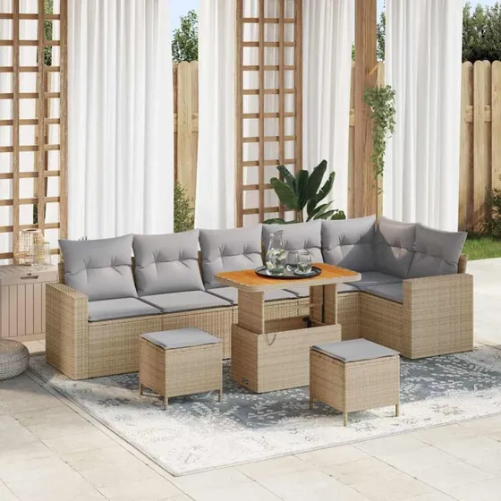 vidaXL Havesofa Sæt 11 pcs Beige/Lys Grå Poly Rattan