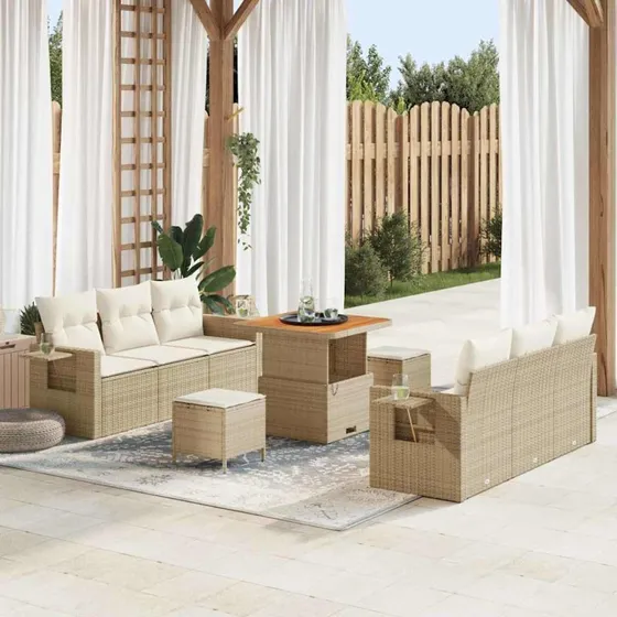 vidaXL Havesofa Sæt 9 pc med opbevaring beige/creme