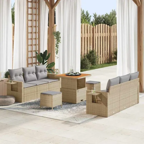 vidaXL Havesofa Sæt 9 pc med opbevaring beige og lysegrå