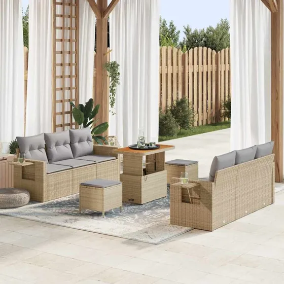 vidaXL Havesofa Sæt 9 pcs med opbevaring beige og lysegrå