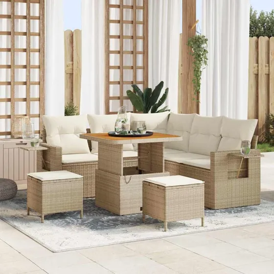 vidaXL Havesofa Sæt 9 stk Beige/Creme Polyra