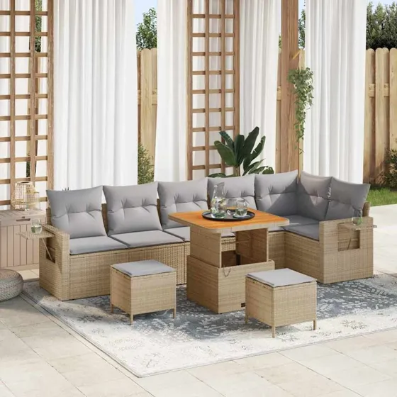 vidaXL Havesofa Sæt 11 pc Beige/Lys Grå PolyRattan