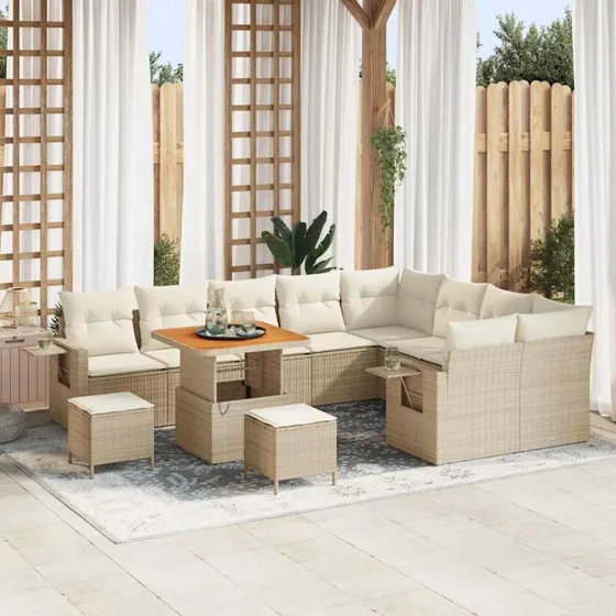 vidaXL Havesofa Sæt 12 stk Beige/Creme Polyrrattan