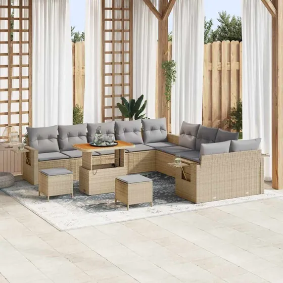 vidaXL Havesofa Sæt 13 stk Beige Poly rattan med opbevaring
