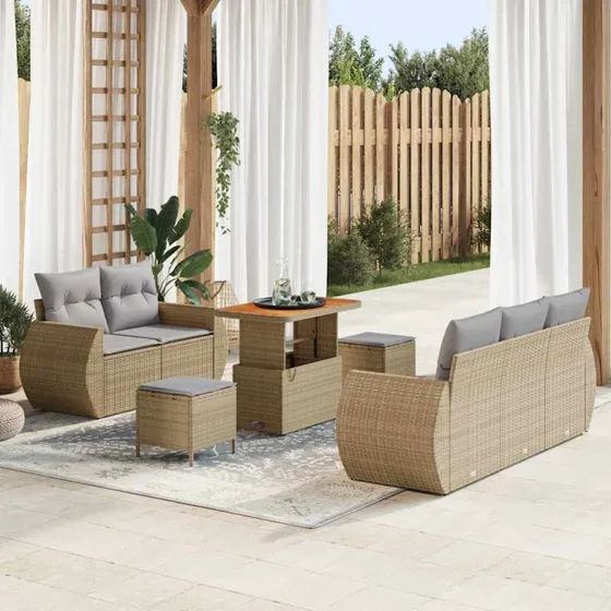 vidaXL Havesofa Sæt 8 pcs Beige/Lys Grå Poly Rattan