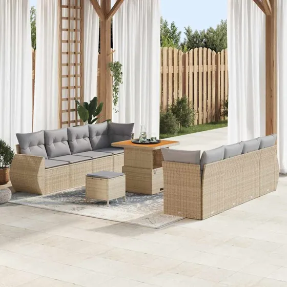 vidaXL Havesofa Sæt 11 pc Beige Poly rattan med opbevaring