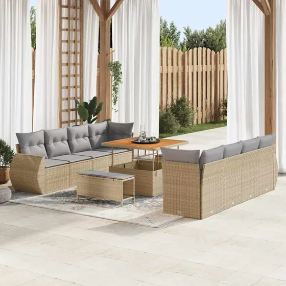 vidaXL Havesofa Sæt 11 pc Beige Poly rattan med opbevaring