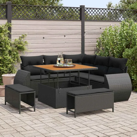vidaXL Havesofa Sæt 8 pc med opbevaring, Sort polyrattan